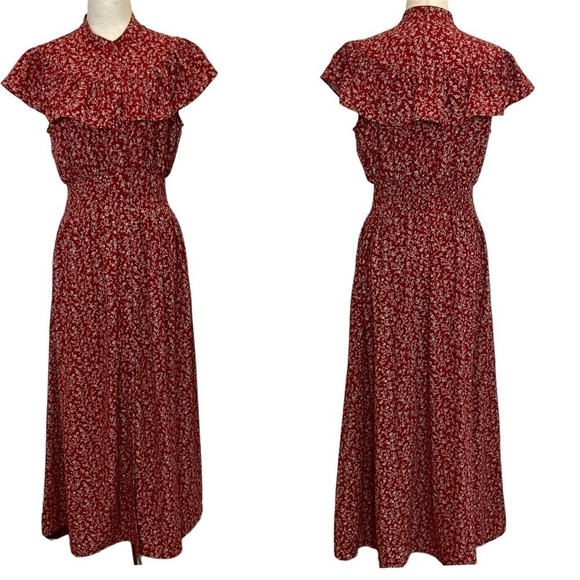 Moussy Dresses & Skirts - NWT Moussy Cottage Core Red Floral Print Buttoned Down Midi Dress Size 2